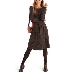 Boden Abigail Jersey Dress Long Sleeve Black Confetti Spot Polka Dots 6